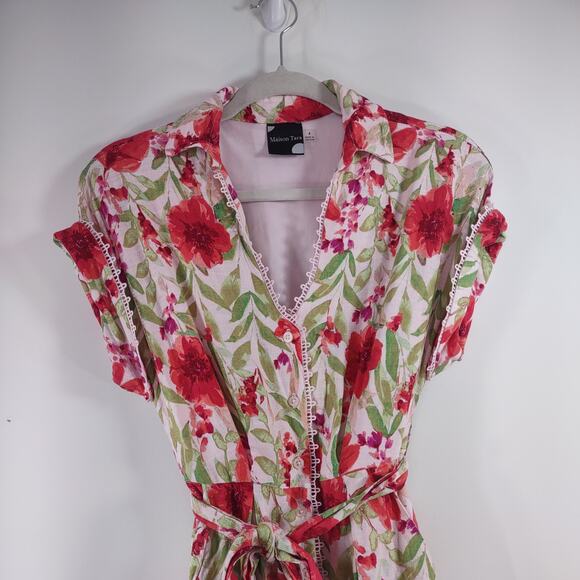 Maison Tara Linen Rayon Blend Floral Dress, Size 4 - Picture 3 of 9